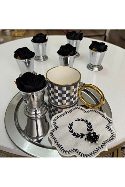 SEVA ÇELİK DEKORATİF GÜMÜŞ KAPLAMA 6 ADET GÜL KOVASI SİYAH GÜLLER DAHİLDİR