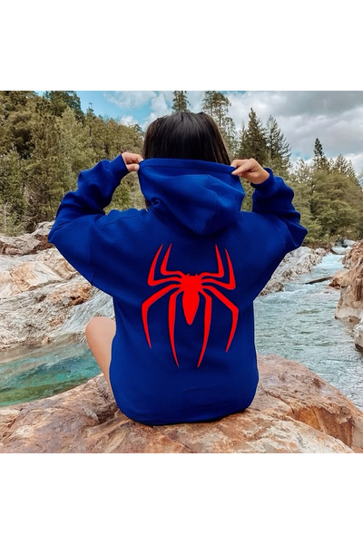 CLASSY.MODA Unisex 3 Thread Hooded Sweatshirt with Kangaroo Pocket Back Large Red Spider Printed