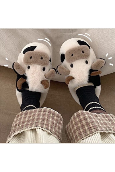 Violon Tatlı İnek Yumuşak Tüylü Peluş Panduf Terlik