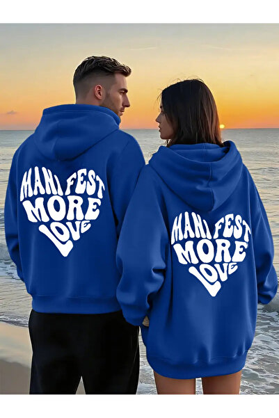 darkopia Sevgili Çift Kombini Manifest More Love SIRT Baskılı Tasarım Kapüşonlu Sweatshirt 2li Set Takım