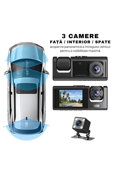 easyCTRL Triple Dash Camera, DVR, Wi-Fi, Night Vision, 170°, G-Sensor, Rear View Camera, easyCTRL®