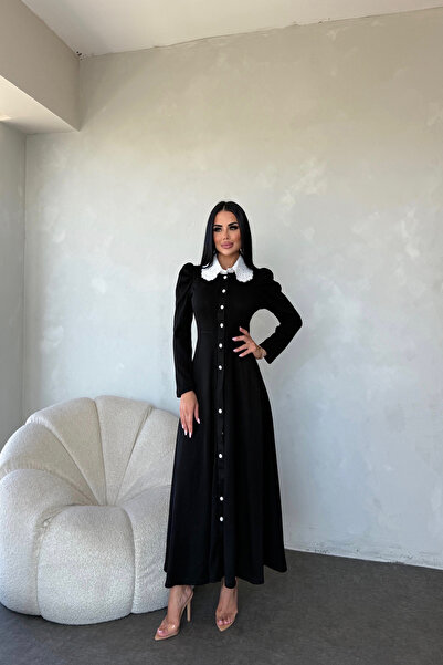 kamacibutik Акрилна рокля с дантелена украса и копчета отпред