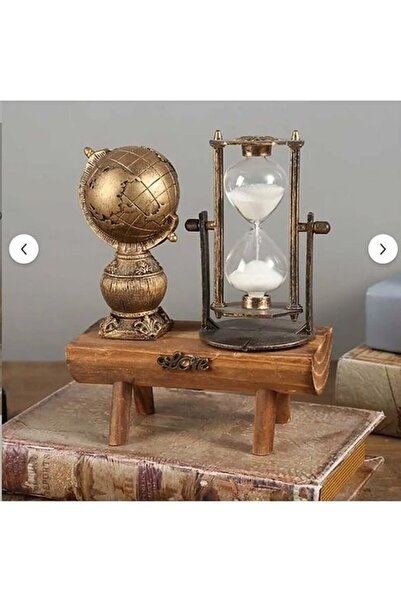 Skygo Ahşap Ayaklı Dekoratif Kum Saati ve Dünya Biblo Seti S-17