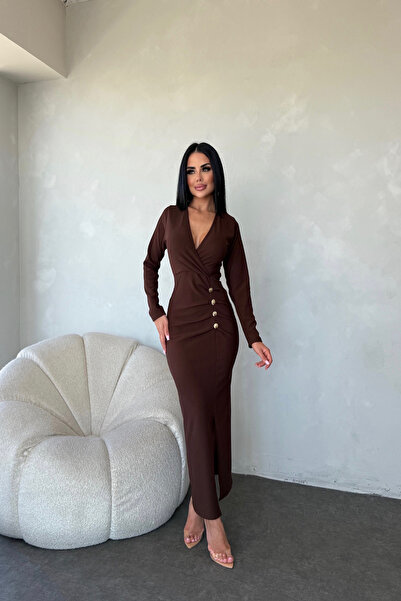 kamacibutik KRUVAZE YAKA DÜĞME DETAYLI ELBİSE