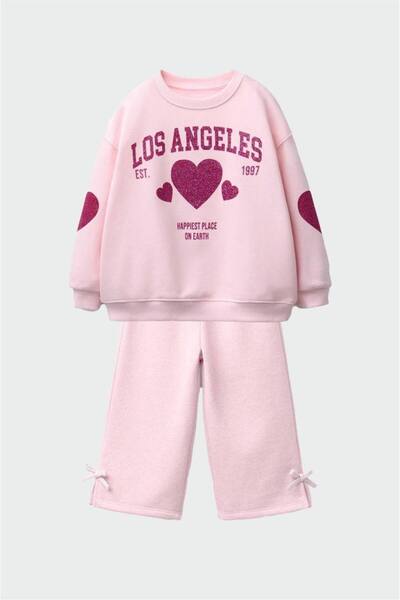 ARBİ kids Girl's Los Angeles Three-Thread Pink Double Suit