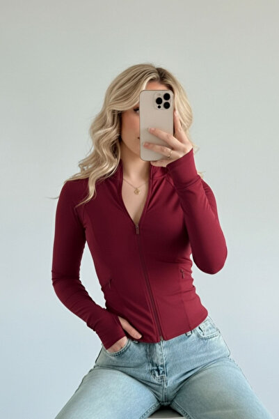 Violon بلوزة روفر بيسك ذات أكمام طويلة وسحاب وقصة ضيقة