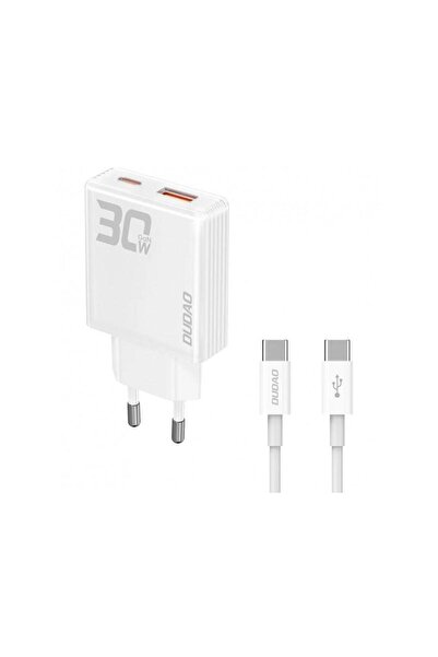DUDAO Incarcator Retea cu Cablu USB-C A30EUT 30W 3A 1 x USB-A - 1 x USB-C Alb