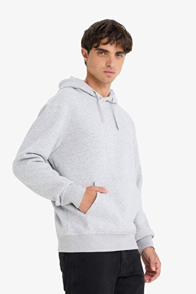 DeFacto Basic-Sweatshirt mit normaler Passform, Kapuze und weicher, flauschiger Kängurutasche innen X8283AZ25AU