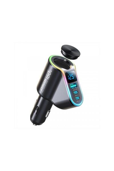Joyroom Car Charger JR-CL21 150W 3A 1 x Cigarette Lighter Extension - 1 x USB-A - 2 x USB-C Black