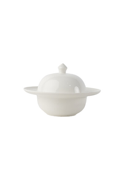 SQUALO زبدية (بورسلان) دائرية بغطاء أنيق بتصميم عصري - أبيض 15.6x15.6x9 سم