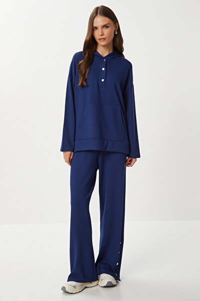 Lovelyİstanbul Snap Detailed Modal Top and Bottom Set Lby0010 Dark Blue