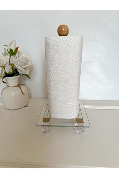 WERONY Crystal Footed Glass Paper Towel Holder, Gold-Silver Printed