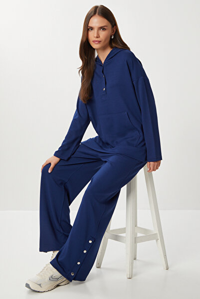 Lovelyİstanbul Snap Detailed Modal Top and Bottom Set Lby0010 Dark Blue