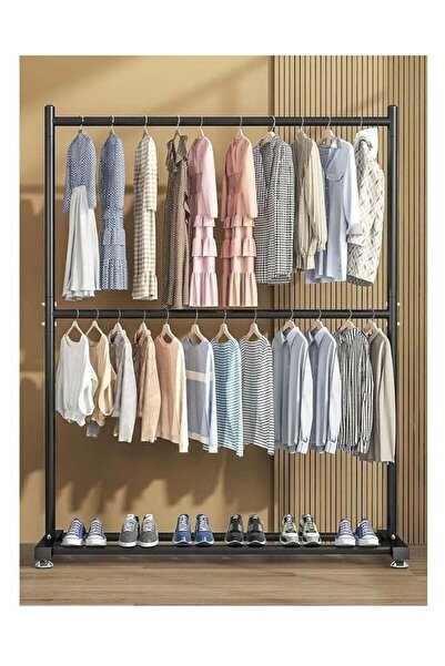 fulina Double Level Clothes Rack Organizer with Bottom Shelf Load Metal Clothing Rack for Bedroom