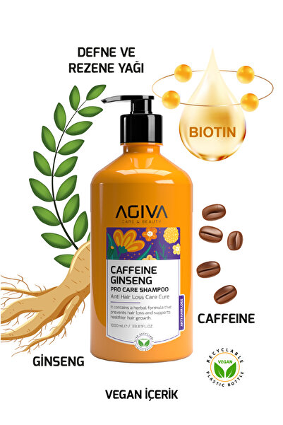 Agiva Care&Beauty Caffeine&Ginseng Dökülme Karşıtı ve Güçlendirici Saç Bakım Şampuanı 1000ML-Vegan