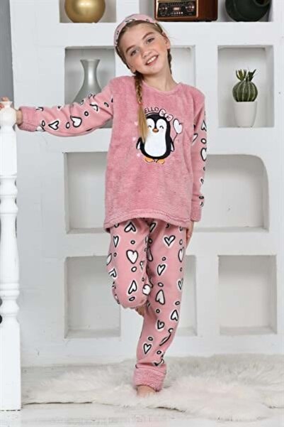 Mutlu City New Season Autumn/Winter Girls' Penguin Patterned Fleece Pajama Set 4994