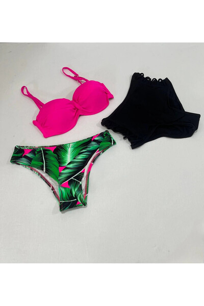 hazelin Women's Fuchsia Thin Strap 3 Piece Bikini Set Hzl25S-Lc216