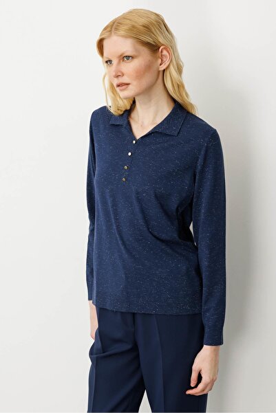 Desen Triko Women's Polo Neck Angelina Basic Blouse Navy Blue