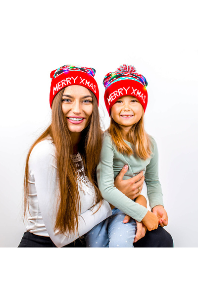 Other Warm LED Christmas Hat for Women Men Winter Pompom Glowing Red Cap