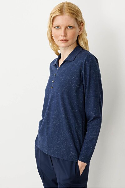 Desen Triko Women's Polo Neck Angelina Basic Blouse Navy Blue