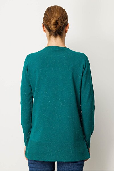 Desen Triko Women's Crew Neck Seamless Side Buttoned Glitter Sweater A.Ö.Başı
