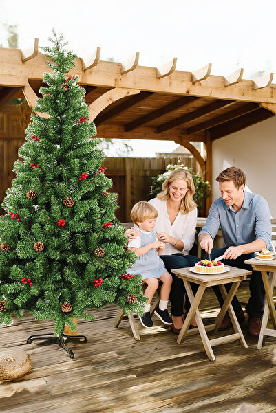 ZVEZVIA Premium 150-210cm Hinged Christmas Tree with Pine Cones & Berries for...