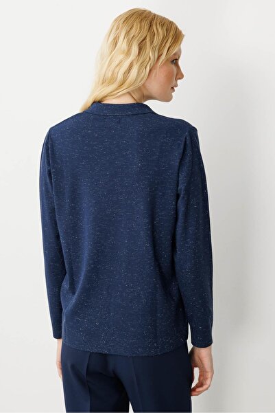 Desen Triko Women's Polo Neck Angelina Basic Blouse Navy Blue