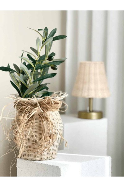 Maison Avf Set of 2 Rattan Handmade Vase & Olive Branch (Flower Included)