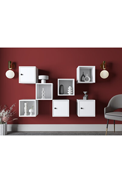 Nettrends Minimalist Tasarım 3 Kapaklı & Açık Bölmeli Duvar Rafı Kitaplık ve ...
