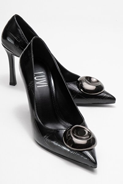 LuviShoes Pantofi cu toc subțire pentru femei JORDANA cu cataramă platină cu ...