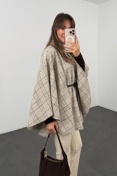 5in1Canpolat Mink Plaid Poncho 99796