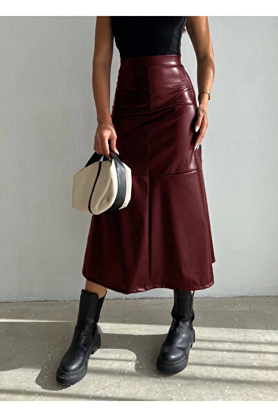 hazelin Жіноча бордова спідниця середньої довжини на блискавці зі штучної шкіри HZL25W-FRY121651