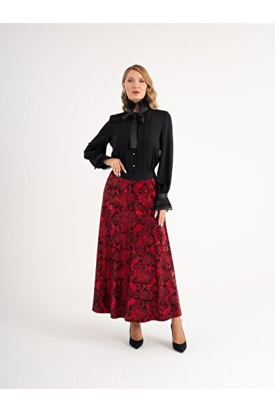 SERPİL Yılan Desenli Şık Uzun Etek 40566