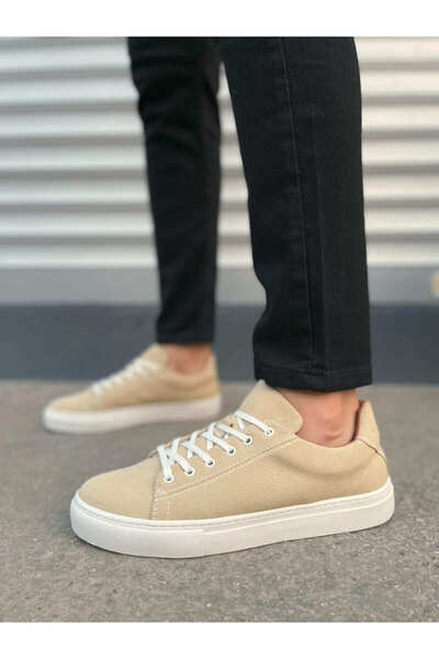 MEVESE Mode Bağcıklı Bej Süet Erkek Günlük Sneaker Ayakkabı