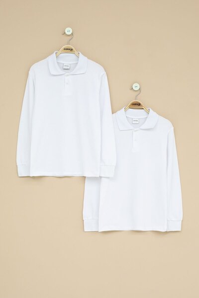 Cansın Mini Girls' Polo Neck Long Sleeve 2-Pack School T-Shirt 22715