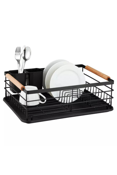 Kinghoff Uscător de vase KH 1728, suporturi pentru tacâmuri, mânere din lemn, negru