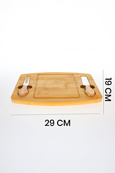 Bambuland Bamboo Cheese and Meat Serving Board - Natural Wood Set with 2 Knives 29X19 cm