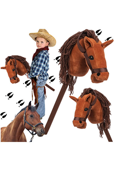 Other Cal de jucărie cu cap de cal pe băț, sunet de pluș, maro, coamă moale, ...