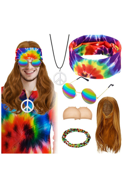 Other Set costum hippie mare, perucă unisex, ținută retro de carnaval anii '60-'70