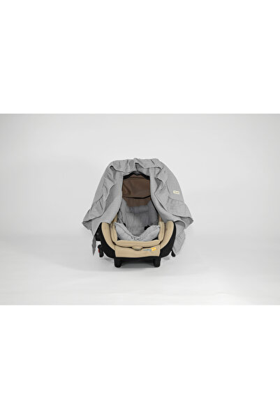 Pedimu Muslin Gray Color Ruffle Detailed Stroller Cover and Stroller Cushion Set