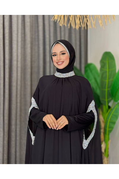 Bilenler Stone Work Detailed Cape Dress Set 2 Pieces