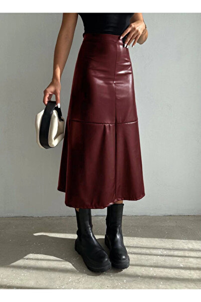 hazelin Жіноча бордова спідниця середньої довжини на блискавці зі штучної шкіри HZL25W-FRY121651