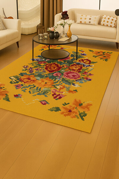 Rugs Modern Halı MOSSO Çiçek Temalı Sarı Desen Dekoratif Halı mosso707sarı
