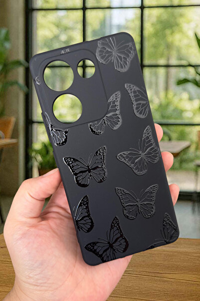 Vip Case TECNO CAMON 20 PRO Uyumlu Siyah Kelebek Desenli Silikon Darbe Emici Klasik Korumalı Rubber Kılıf