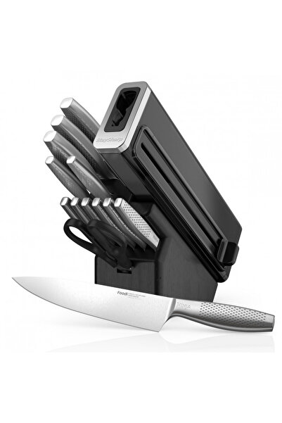 NINJA K62014EUUK Kitchen Knife Set with Sharpener, 14 pcs, StaySharp, Ergonomic Design, Silver/Black