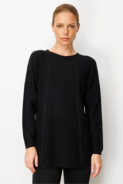 Desen Triko Women's Knitwear Side Slit Rice Knit Sweater Black