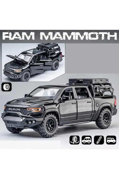 Choice1 black 1:32 Dodge RAM Mammoth Pickup Truck Off Road Alloy Toy Car Model Sound & Light Pull Back Colle