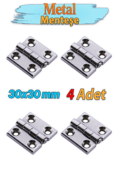 Badem10 Metal 30x30 mm 4 ADET Yaprak Menteşe Gümüş Krom Kapi Pencere Dolap Mobilya Kapak Menteşe Bağlantı