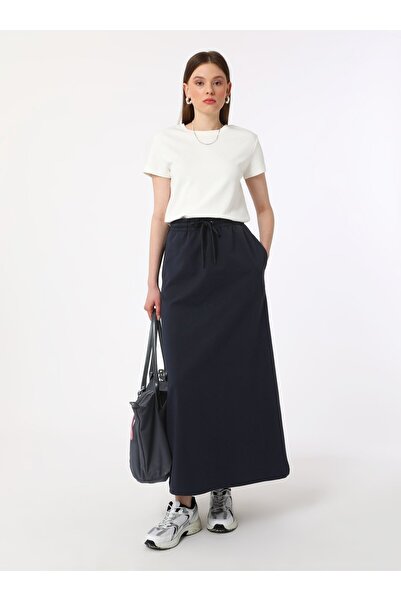 Benin Μακριά φούστα με ελαστική μέση και λεπτομέρεια δεσίματος - Ναυτικό μπλε -