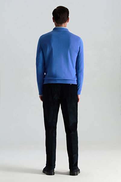 Hemington Saf Kaşmir Polo Yaka Şerit Desenli Mavi Triko